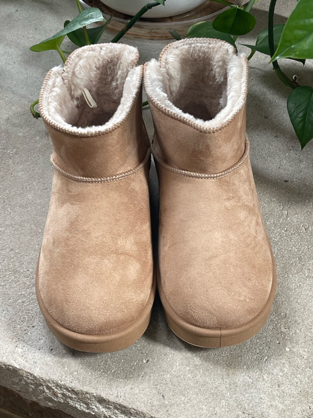 Falls Creek Women's Short Plush-Lined Booties in Light Tan